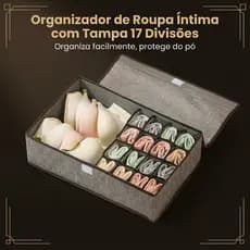 Caixa Organizadora de Roupas Íntimas 17 Compartimentos 44x29x12,5cm com Tampa