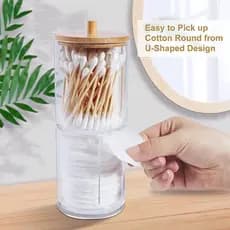 Porta Cotonete Algodão Organizador Com Tampa De Bambu Transparente Multiuso