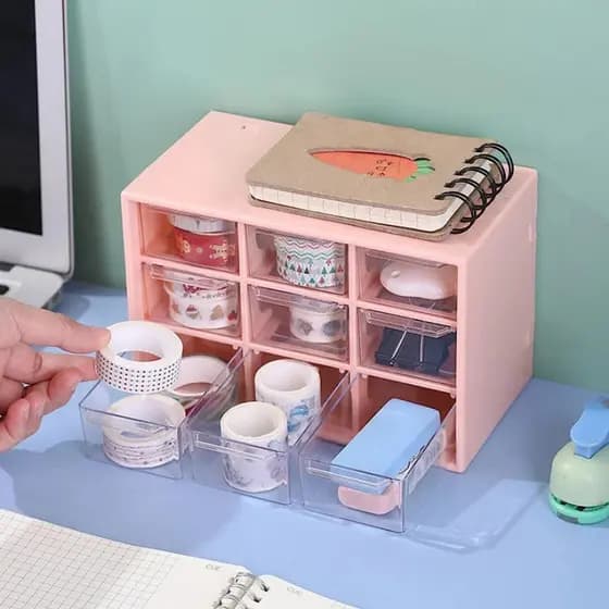Mini Gaveteiro 9 Gavetas Organizador Transparente Para Joias/Papelaria/Maquiagem