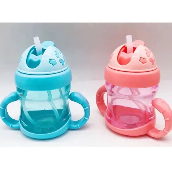 Garrafa De Água Copo para Bebe Com Tampa E Canudo + Alça De Plástico 200ML