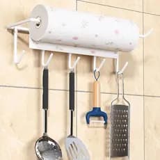 Suporte De Parede Porta Papel Toalha Com 5 Ganchos Metal Multiuso Cozinha Banheiro