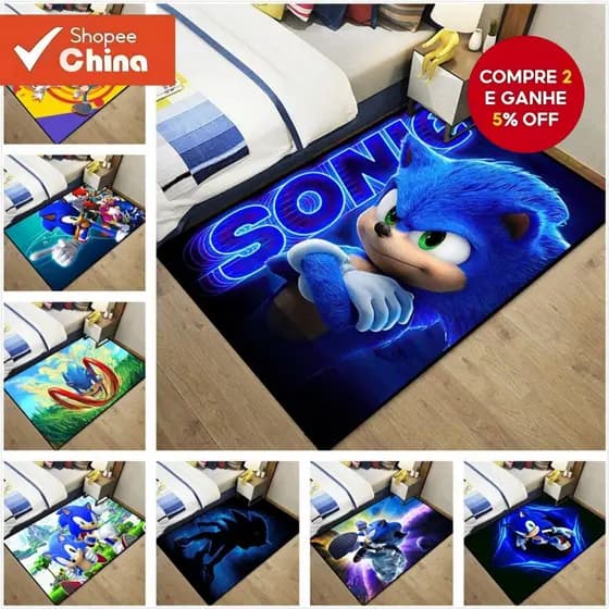 Tapete Sonic the Hedgehog Anime Decoração de Sala de Estar Quarto Infantil Tapete de Pé de Desenho Animado Tapete de Por