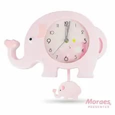 Relógio infantil elefante com pêndulo, decoração linda para quarto, funciona com pilha AA.
