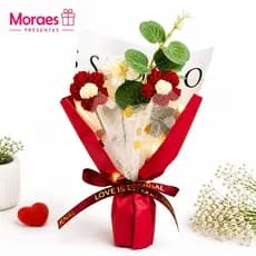 Buquê de flores de tecido com LED, embalagem transparente, 25cm, delicado, romântico e ideal para presentear.
