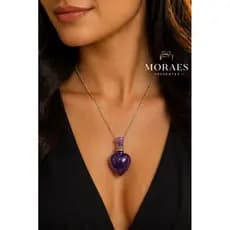 Colar coração roxo estilo ametista, delicado e elegante. Perfeito para presentear ou usar no dia a dia 💜