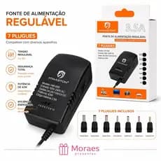 Fonte regulável 3.5A com 7 plugues, bivolt, compatível com notebook, tablet, roteador e mais