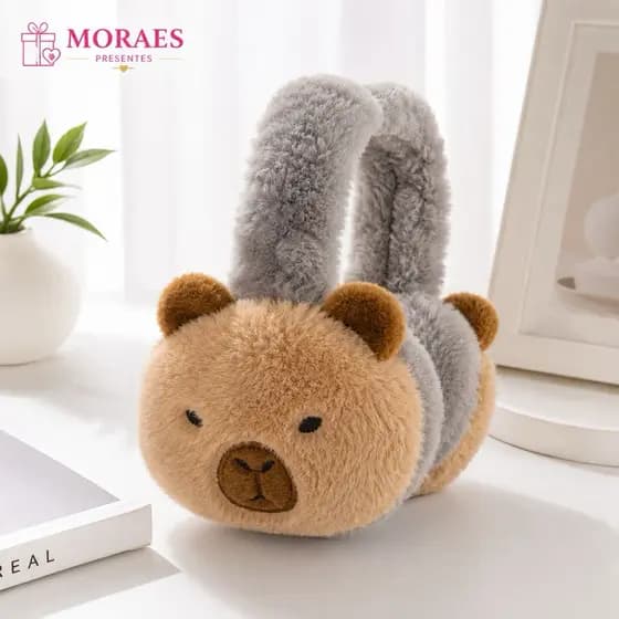 protetor de orelhas Capivara infantil super macio, quentinho e confortável para proteger nos dias frios.