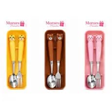 Kit infantil com colher e garfo em aço inox + estojo portátil Ideal para escola lancheira e passeios