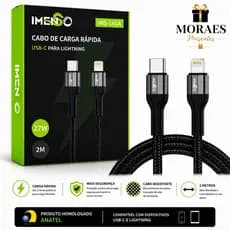 Cabo Original IMENSO USB-C para Lightning 27W, 2m, nylon trançado, carga rápida, homologado pela ANATEL.