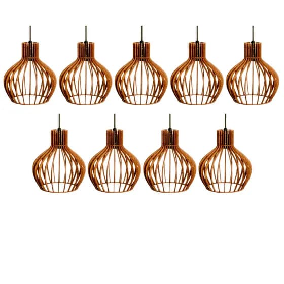 kit 9 Pendente Luminária de Teto Lustre Decorativo Retro Rústico Cor Marrom - 9 ppm/sf