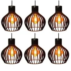 kit 6 Pendente Luminária de Teto Lustre Decorativo Retro Rústico Cor Preto - 6 ppp/sf