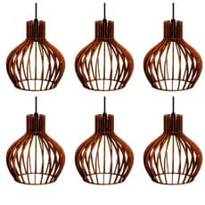 kit 6 Pendente Luminária de Teto Lustre Decorativo Retro Rústico Cor Marrom - 6ppm/sf