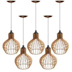 05 Luminárias Pendente Lustre De Madeira Modelo Rustico Vintage Retro Cru - 5ppc/sf