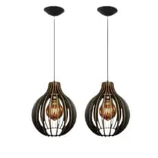 kit 2 Luminária Teto Rustica Lustre Pendente De Madeira Moderno Preto - 2Cqp/Sf