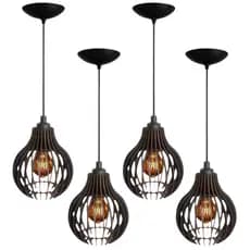 4 Luminária Teto Rustica Lustre Pendente De Madeira Moderno Preto - 4Cqp/sf
