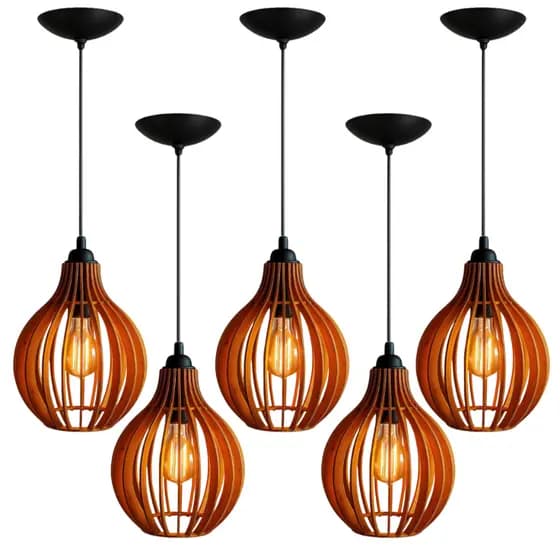 Kit 5 Pendente Luminaria Decorativa Balcão Cozinha Quarto Salão Varanda Cor Marrom - 5Cqm/Sf