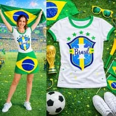 Camiseta feminina Brasil em algodão, modelo manga curta, estampada, leve e extremamente confortável para o dia a dia.