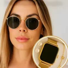 Kit Óculos De Sol Feminino Moldura Metálica Redondos Inspire Chicago Estilo Unissex Proteção UV 400 com Kit Led