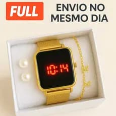 Kit Relógio Digital Led Feminino Unissex Quadrado Espore Watch Pulseira