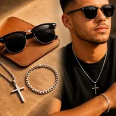 Kit Óculos de Sol Masculino Club Miami Vintage Retro UV400 Corrente Pulseira Unissex