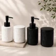 Jogo Conjunto Kit Banheiro 2 Peças Cerâmica Porcelana Wolff Lavabo Porta Escova e Sabonete Líquido