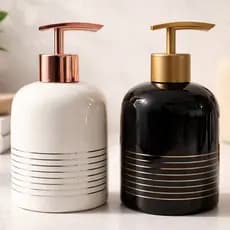 Dispenser Porta Sabonete Líquido Porcelana Branco Preto Dourado Ceramica 350ml