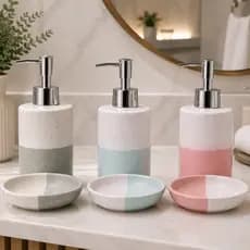 Conjunto Banheiro 2 Peças Ceramica Lavabo Porta Sabonete Rosa Azul Degrade Saboneteira Porcelana