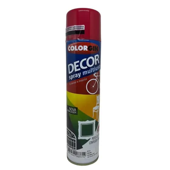 Tinta Spray Vermelho Decor 360ml 8761 Colorgin Multiuso Madeira Metal Vidro Plástico Artesanato Secagem Rápida