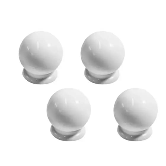 Kit 4 Puxadores Bola Grande Branco Porta Gaveta Armário Móveis Decoração