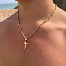 Colar Corrente Masculina Cordão Pingente de Cruz Aço Inoxidável