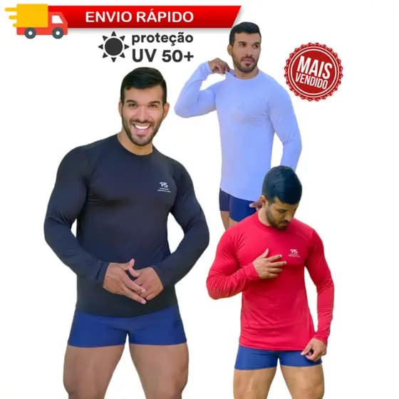 Kit 3 Camisa Proteção Solar Uv+50 Camiseta Segunda Pele (Promoção Premium Proteção Solar)