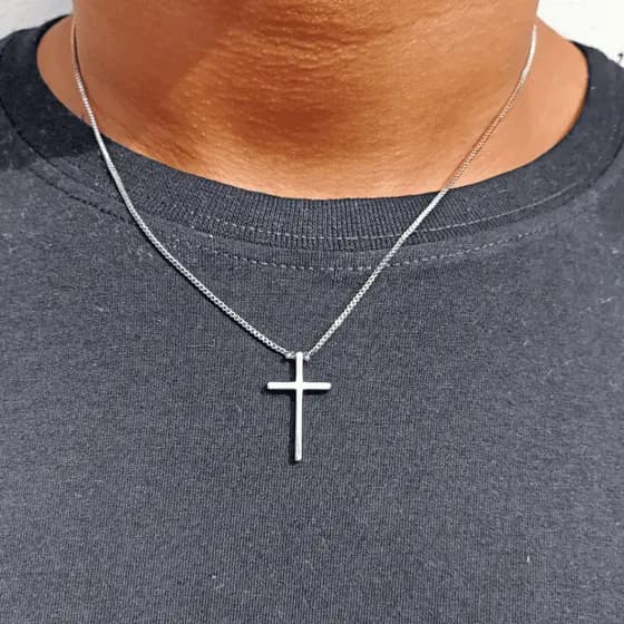 Colar masculino pingente de cruz Banho de prata inoxidável grumet