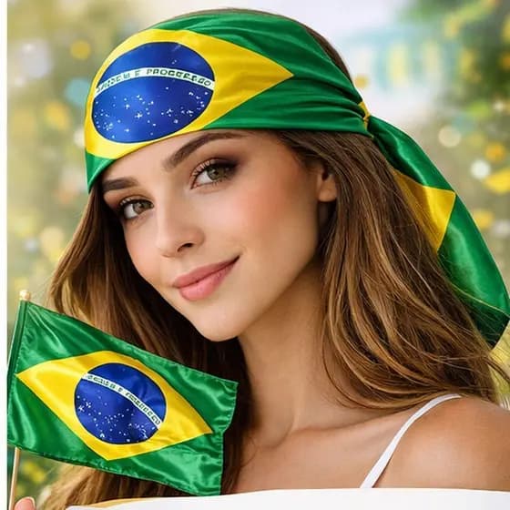 Lenço Bandana de Cetim Bandeira do Brasil Lenço Feminino Multiuso Copa 2026