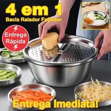 Bacia Tigela Raladora 4 em 1 Inox Fatiadora Saladeira Bowl Vasilha Cozinha Prática