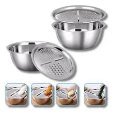 Kit 4 Em 1 Ralador Fatiador Bacia Legumes Queijo Manual Tigela 26cm Cozinha Prática