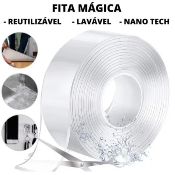 Fita Dupla Face Extra Forte Transparente Silicone Mágica Adesiva Parede Móvel TAM 3 METROS