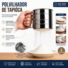 Caneca Polvilhador Tapioca Farinha Açucar Peneira com Gatilho Manual Aço Inox Cozinha Multiuso
