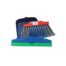 Kit Vassoura Pop Madeira Rodo Borracha Dupla 30cm E Pá Pequena Sem Cabo