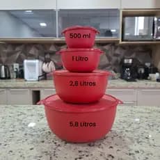Kit 4 Potes Plástico 4 tamanhos 5.8 L, 2.8L, 1L e 500 ml Congelar Alimentos, Mantimentos BPA Free