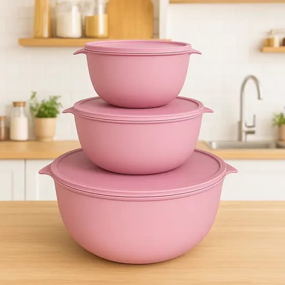 Kit Potes Plásticos Redondos 3 unidades BOWL Marmitas, Vasilhas, Tapoer 2800ml, 1 Litro e 500ML