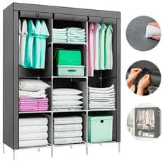 Guarda Roupas Armário Dobrável Organizador Multiuso Cinza