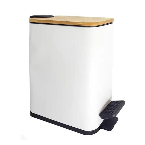 Lixeira Styllus 5l Slim Com Pedal E Tampa De Bambu Banheiro