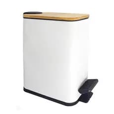 Lixeira Styllus 5l Slim Com Pedal E Tampa De Bambu Banheiro