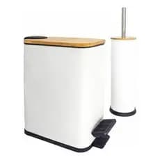 Kit Escova Sanitária + Lixeira 5 Litros Retangular Em Inox