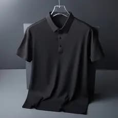 Camisa De Seda Para Homens De Negócios Leve Manga Curta Casual POLO Sem Costura