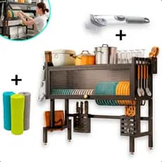 Escorredor De Louças E Pratos Grande Suspenso Parede Inox Preto Organizador De Cozinha Resistente