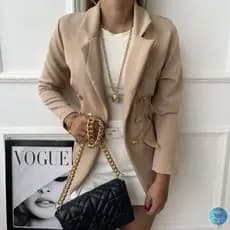 Blazer Feminino Alfaiataria Botões Dourados Elegante Casual Social Alongado Moda Executiva Premium