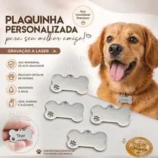 Tag Pet Plaquinha de Identificação Osso Personalizada Alumínio - Para Cães e Gatos