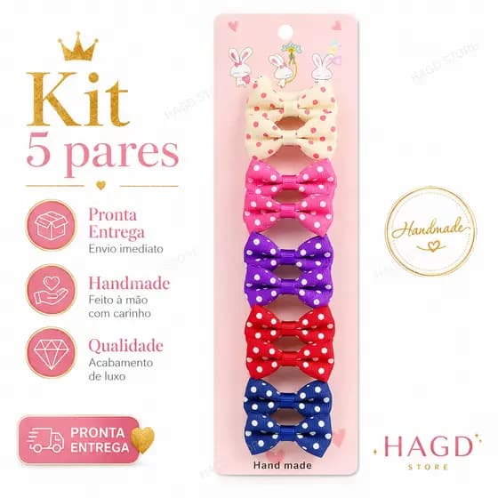 Kit 5 Par Acessório de Cabeça para Gato Cachorro Animal Pequeno Clipe de Cabelo Ornamento Laço Fofo