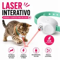 Brinquedo Laser para Gatos Recarregável USB Coleira Interativa Anti Tédio com Ângulo Ajustável